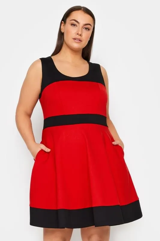 Evans Red & Black Skater Mini Dress