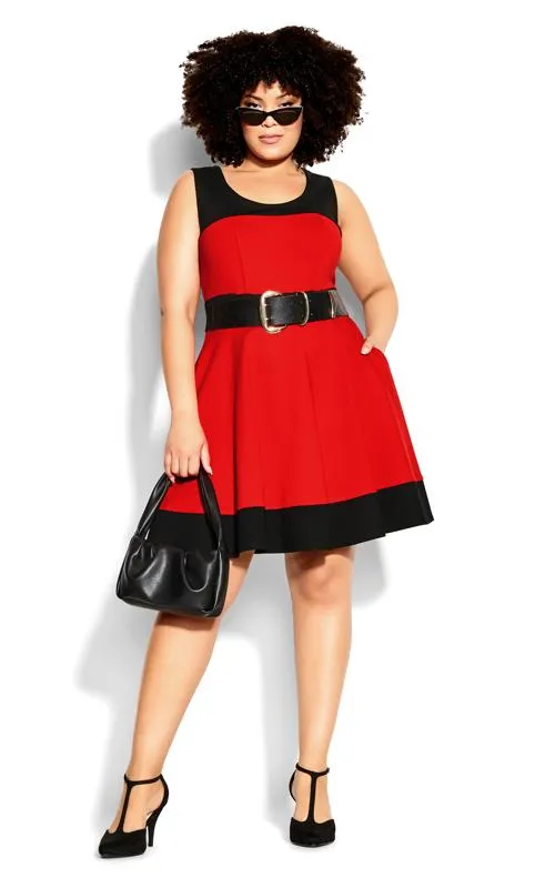 Evans Red & Black Skater Mini Dress