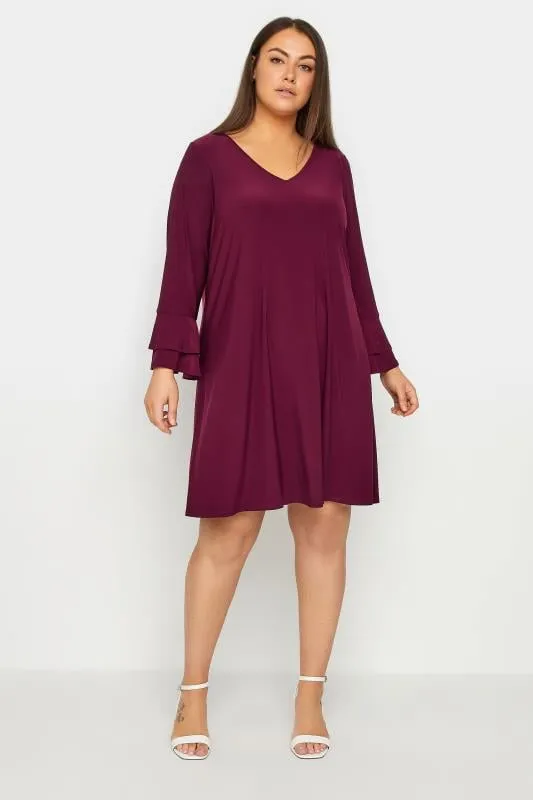 Evans Red Frill Sleeve Plain Dress