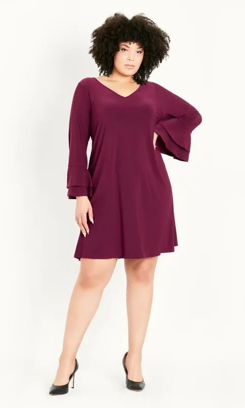 Evans Red Frill Sleeve Plain Dress