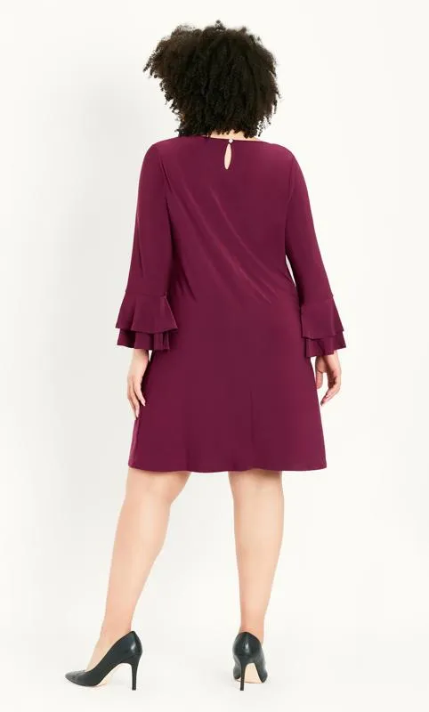 Evans Red Frill Sleeve Plain Dress