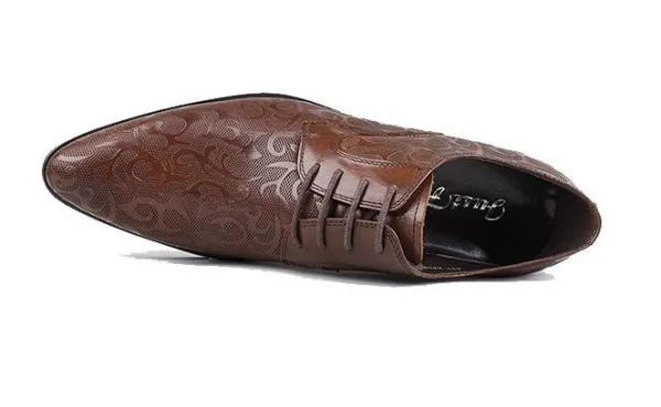 Fantasy Leaf Design Business Dress Shoes for Men - Brown