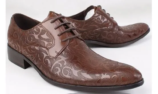 Fantasy Leaf Design Business Dress Shoes for Men - Brown