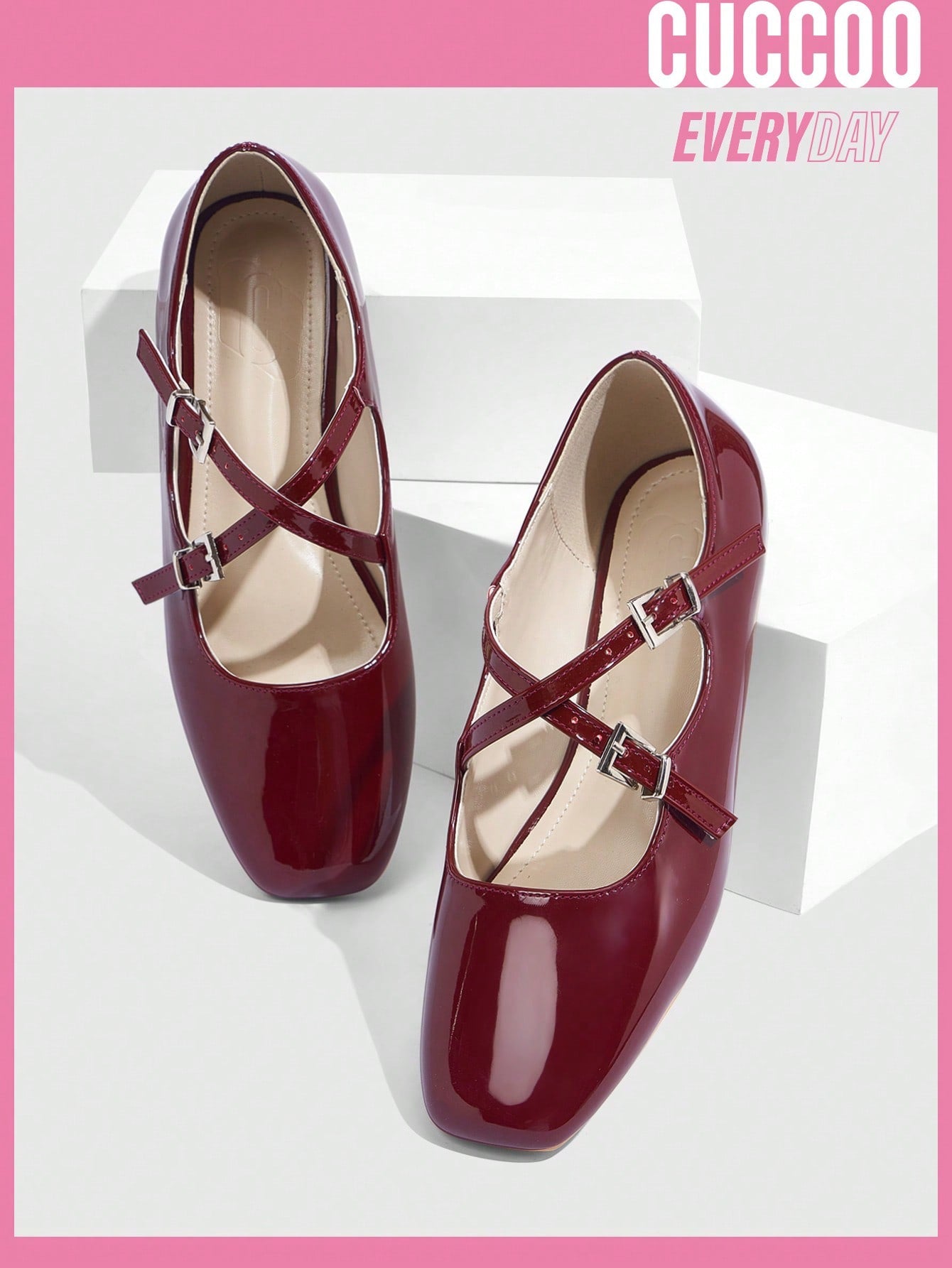 Fashionable Burgundy Mary Jane Style Woman Shoes Flat Shoes For Spring And Summer