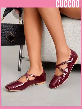 Fashionable Burgundy Mary Jane Style Woman Shoes Flat Shoes For Spring And Summer