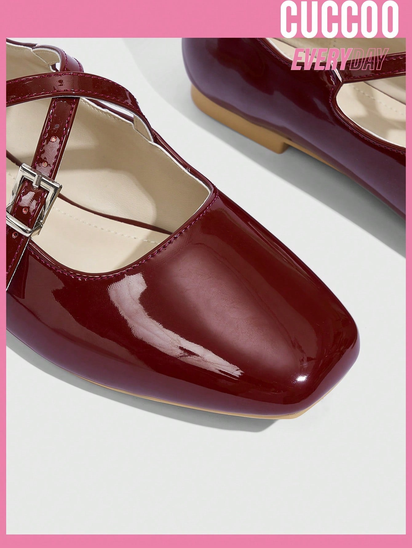 Fashionable Burgundy Mary Jane Style Woman Shoes Flat Shoes For Spring And Summer