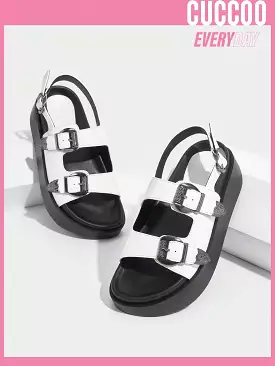 Fashionable Woman Shoes Double-Layered Thick-Soled Sandals With Metallic Buckle For Spring And Summer