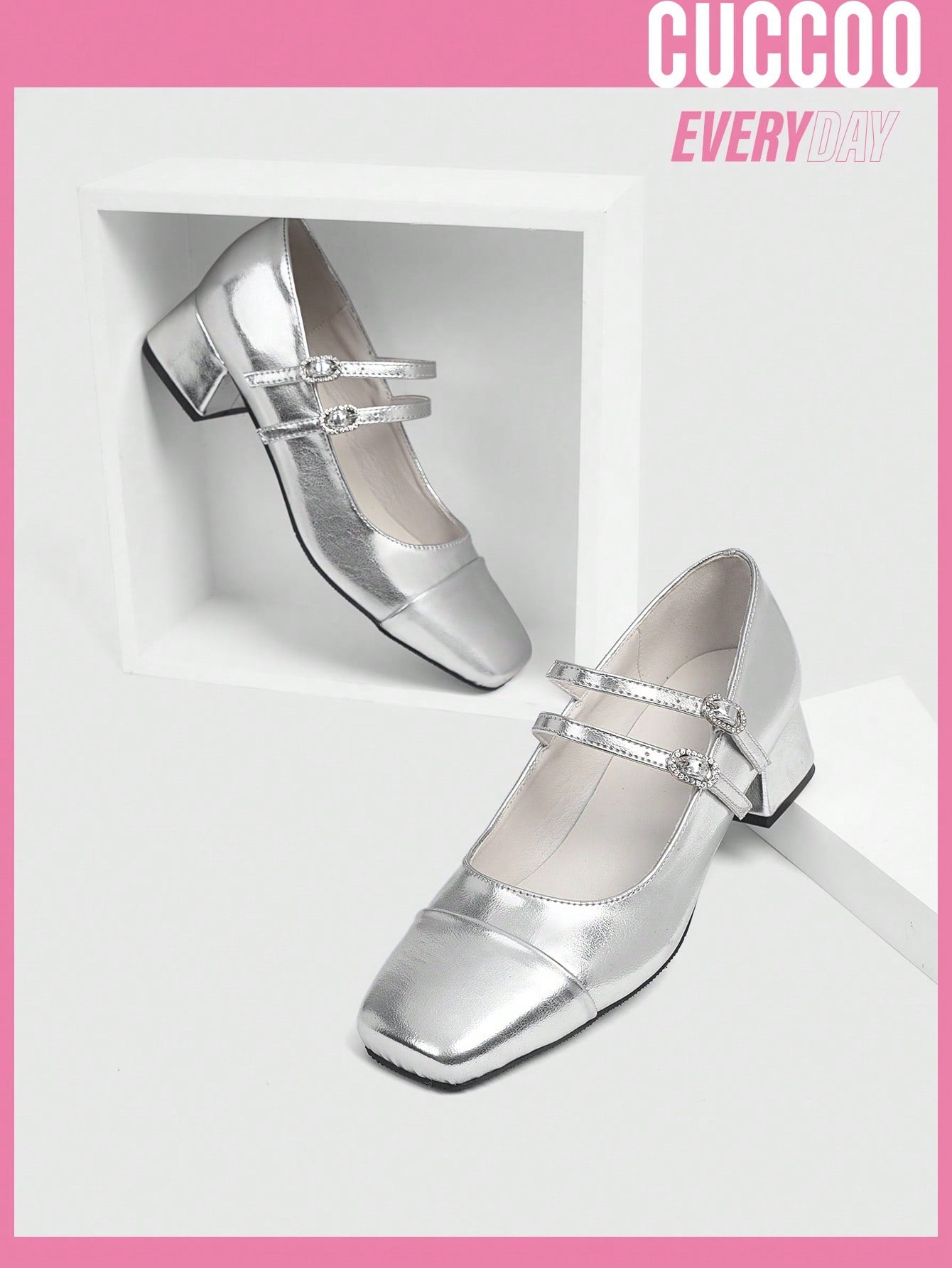 Fashionable Woman Shoes Silver Low-Heeled Mary Jane Shoes For Spring And Summer