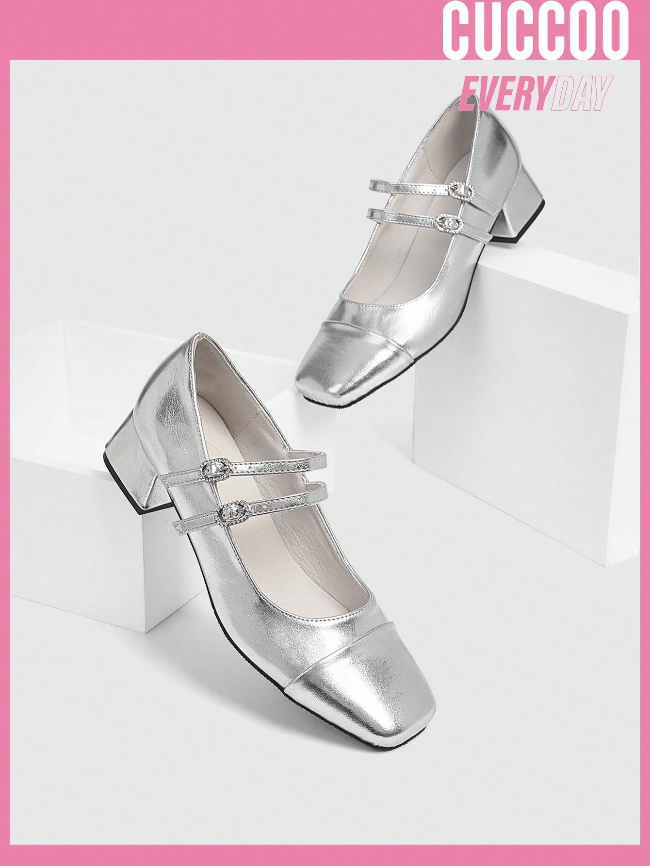 Fashionable Woman Shoes Silver Low-Heeled Mary Jane Shoes For Spring And Summer