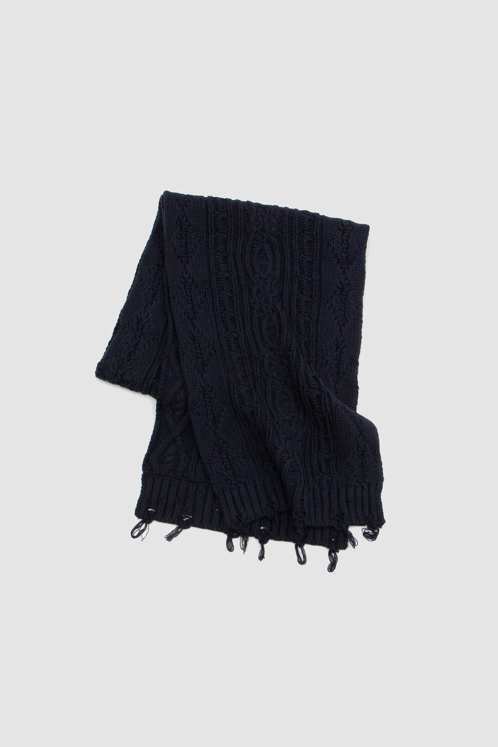 FOUND Distressed Cable Knit Scarf Navy