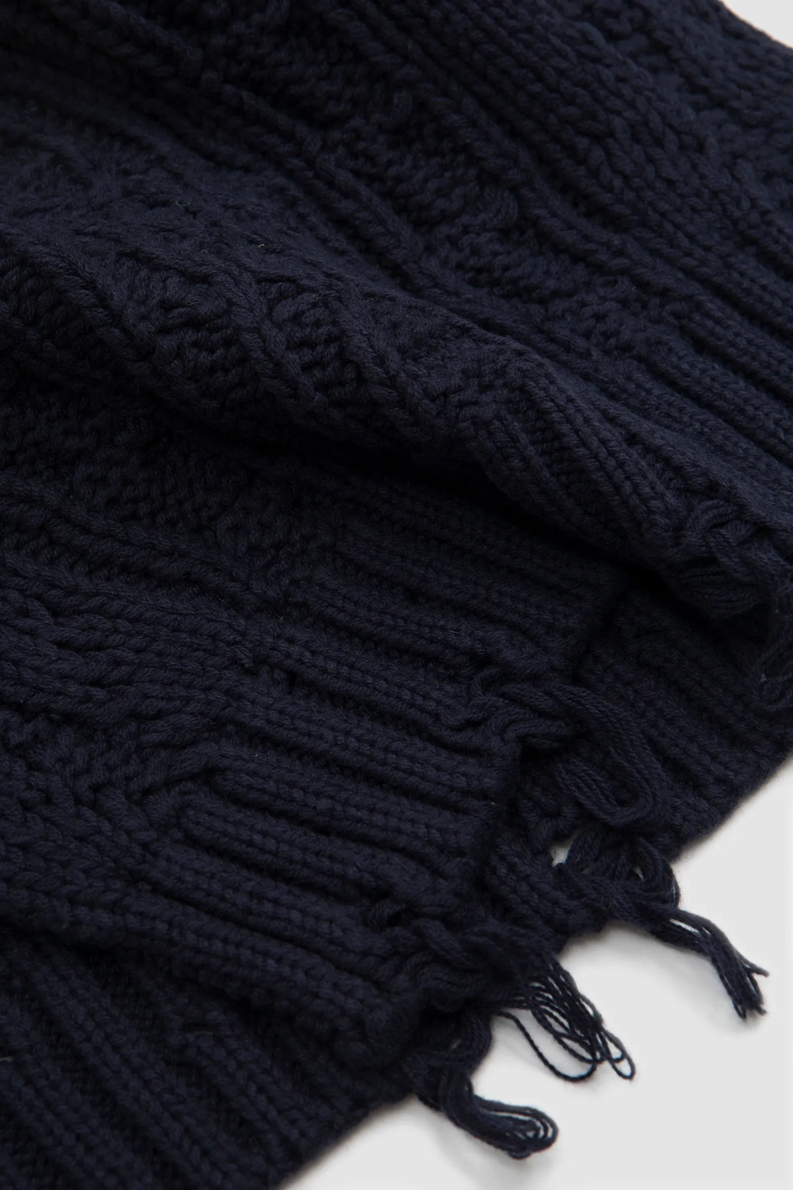 FOUND Distressed Cable Knit Scarf Navy