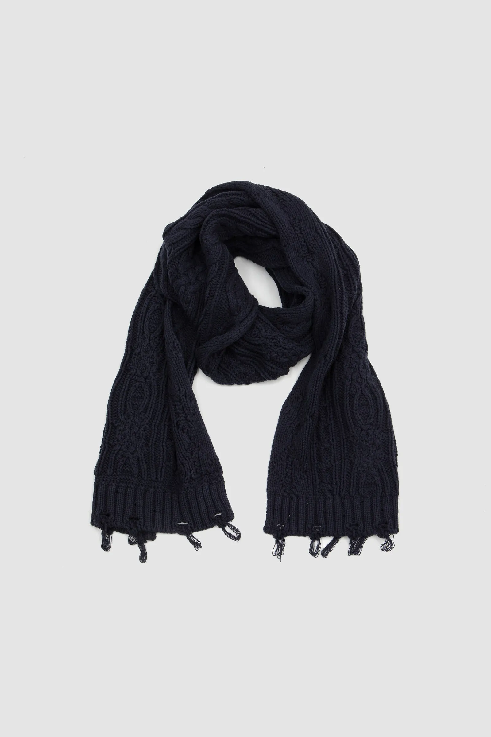 FOUND Distressed Cable Knit Scarf Navy