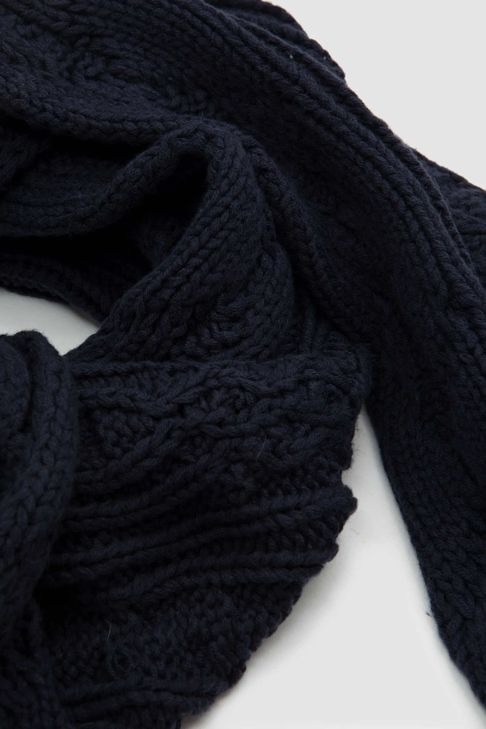 FOUND Distressed Cable Knit Scarf Navy