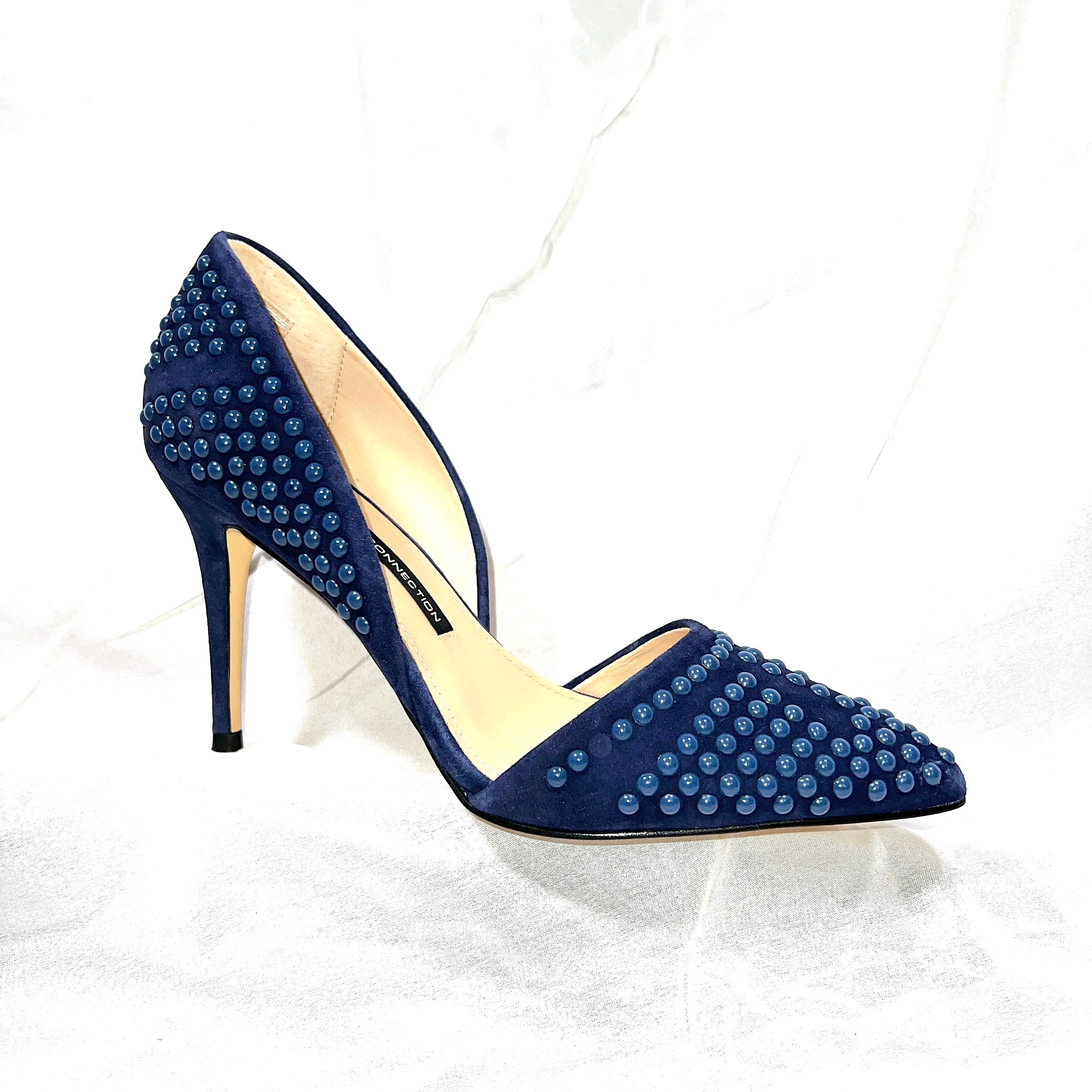 FRENCH CONNECTION  •Ellis• Studded Blue-Suede D'orsay Pump