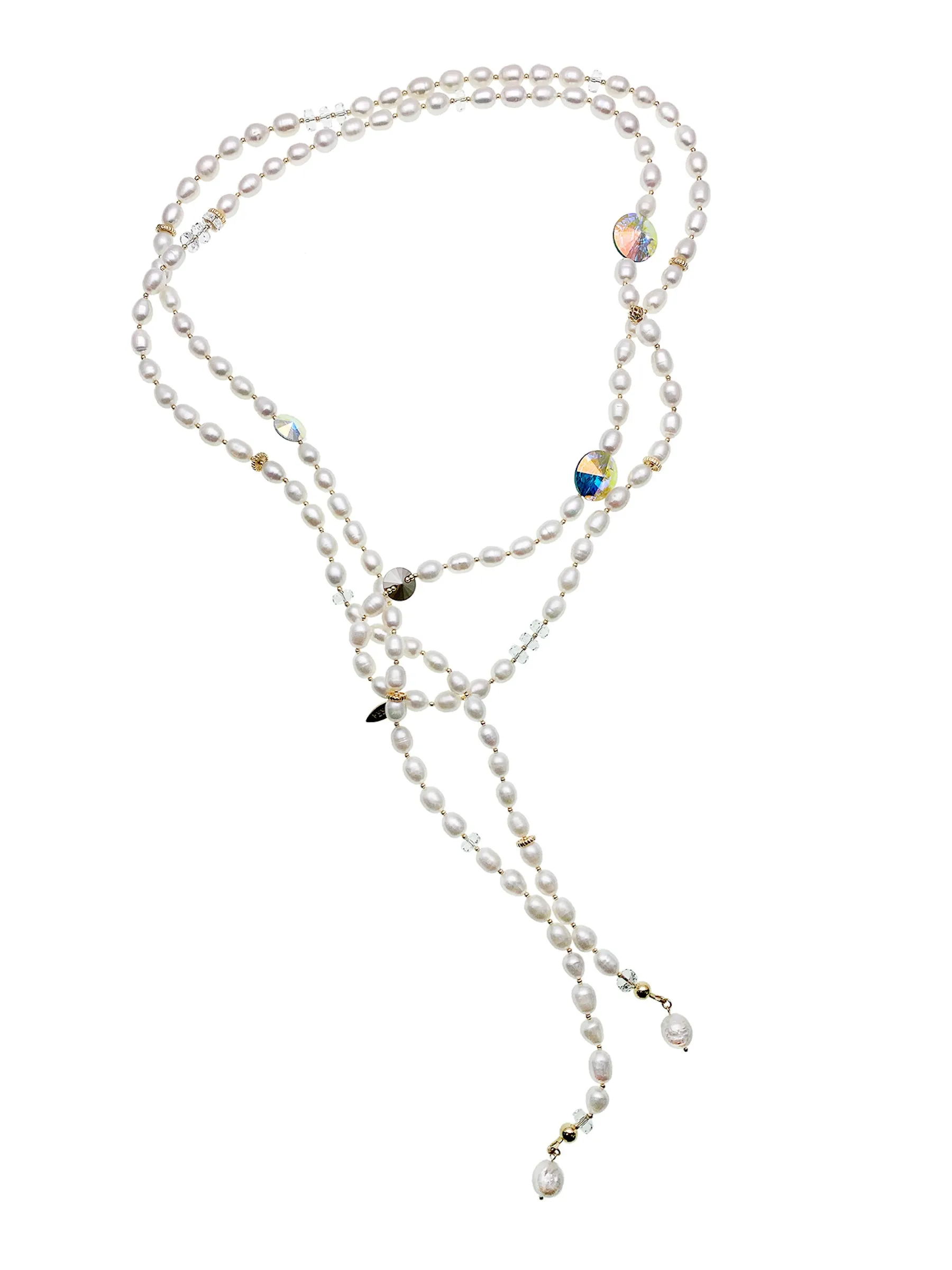 Freshwater Pearls With Swarovski Crystals Open Ended Long Necklace EN045