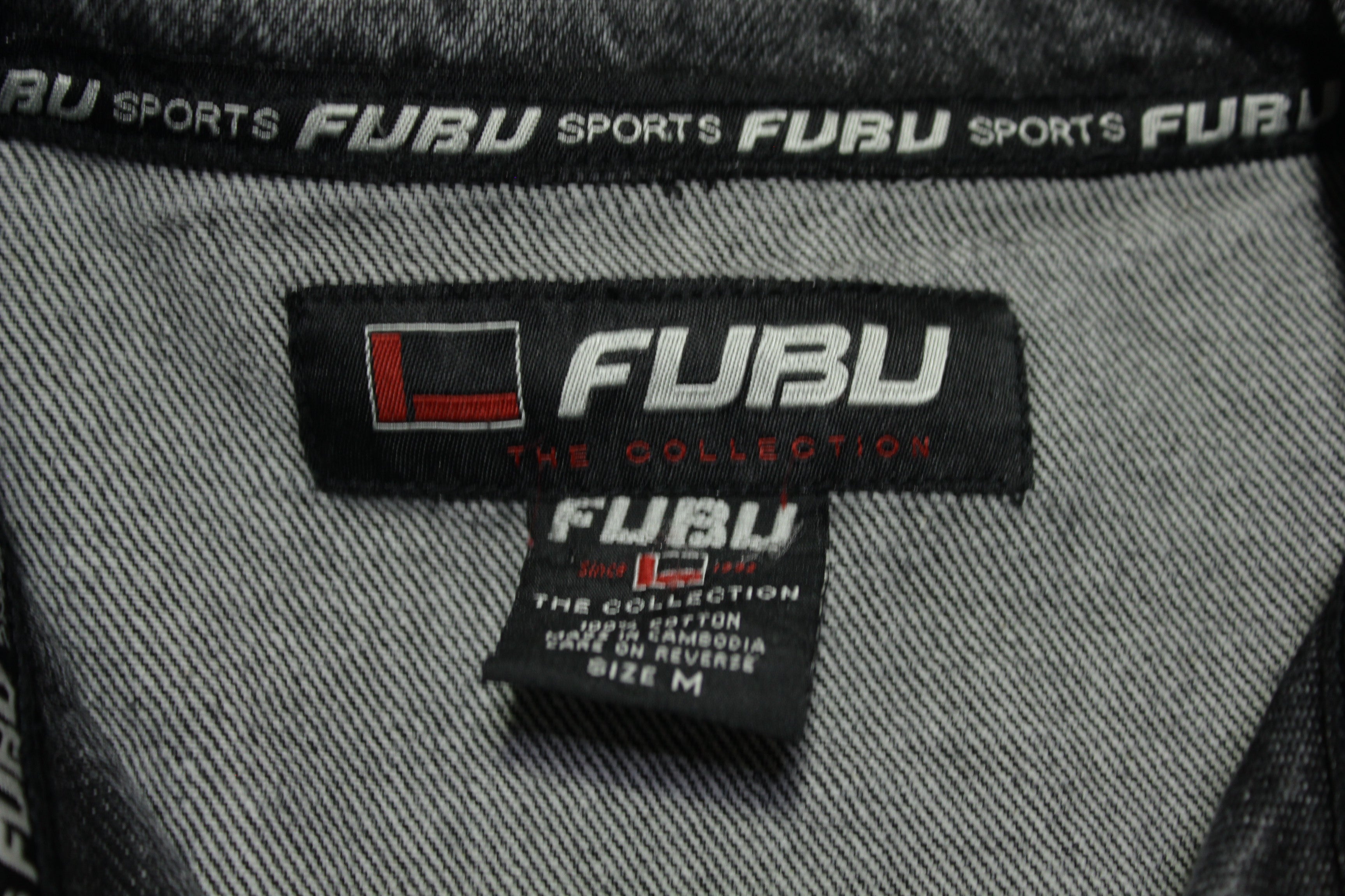 Fubu Sports The Collection Vintage 90's Y2K Black Embroidered Denim Jeans Jacket