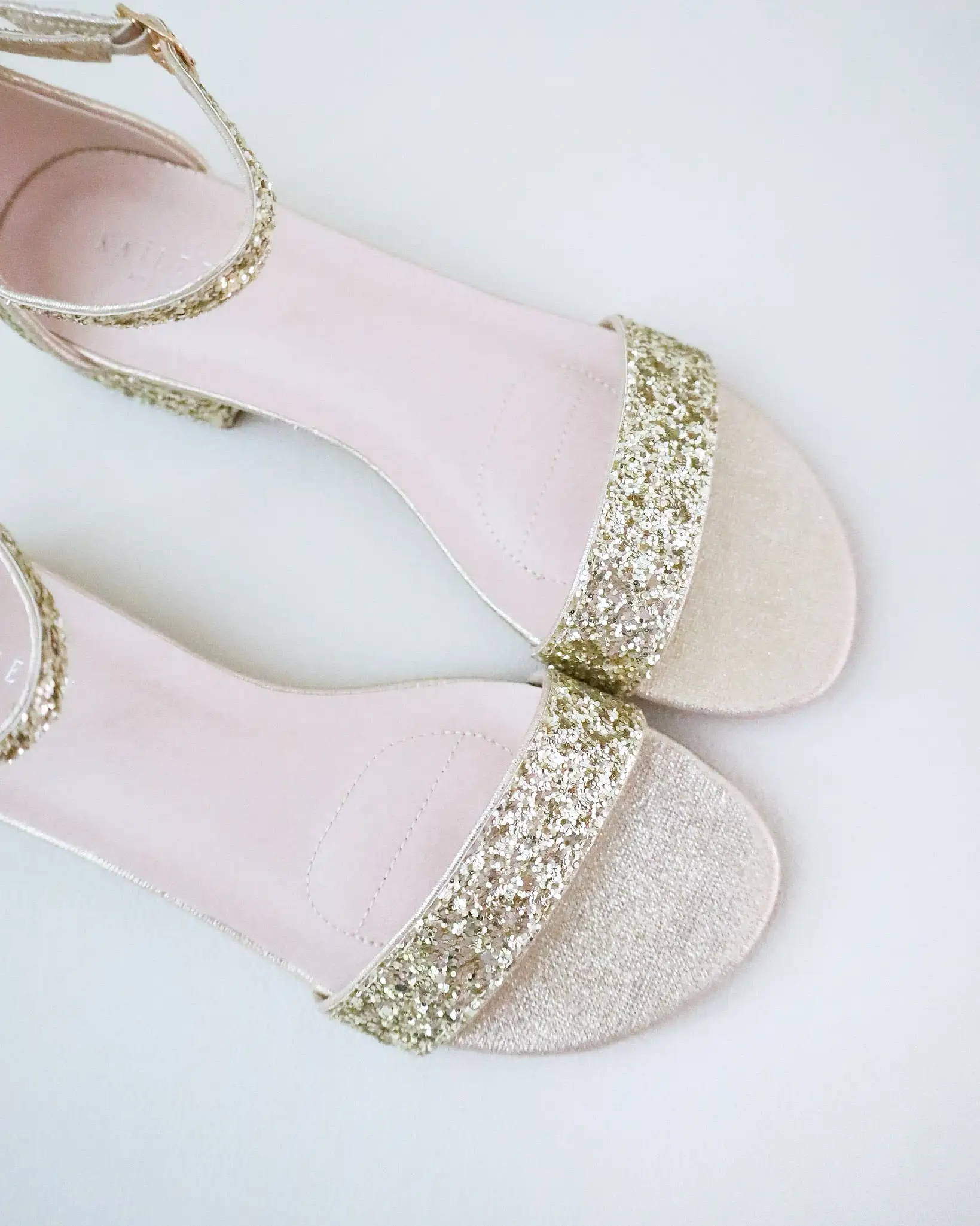 Gold Rock Glitter Low Block Heel Evening Sandals