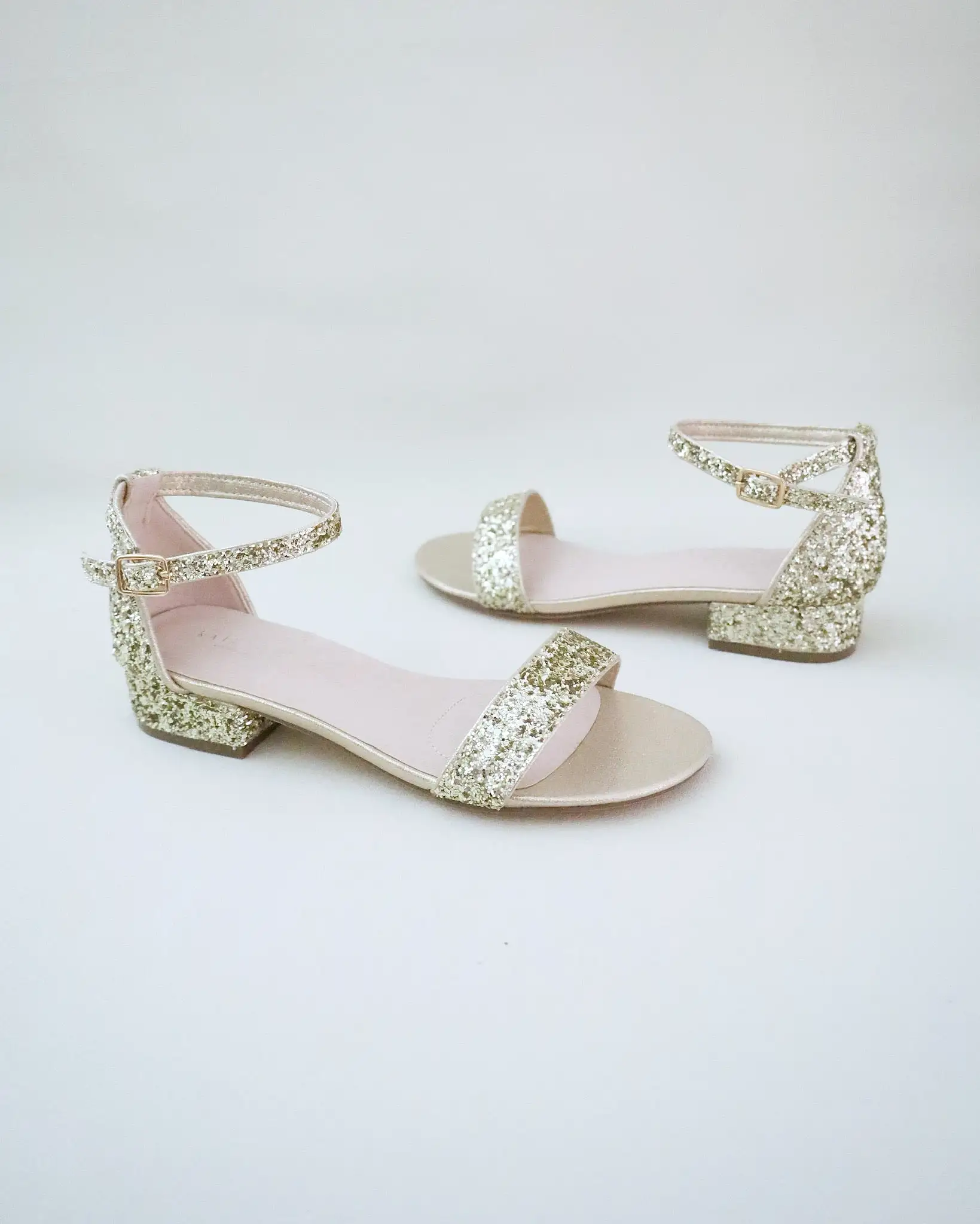 Gold Rock Glitter Low Block Heel Evening Sandals