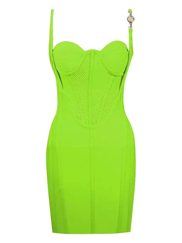 Green Gold Trim Knitted Bandage Dress