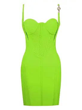 Green Gold Trim Knitted Bandage Dress