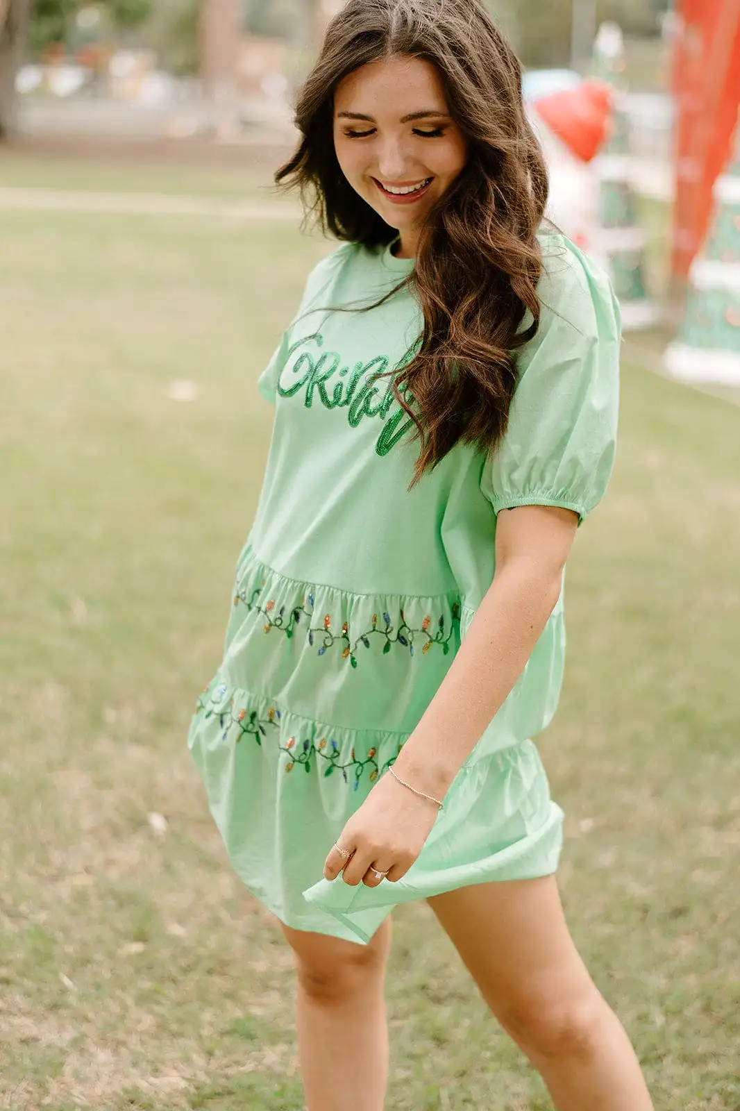 Green Grinch Sequin Babydoll Dress