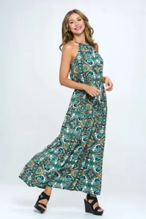   Green Print Halter Dress