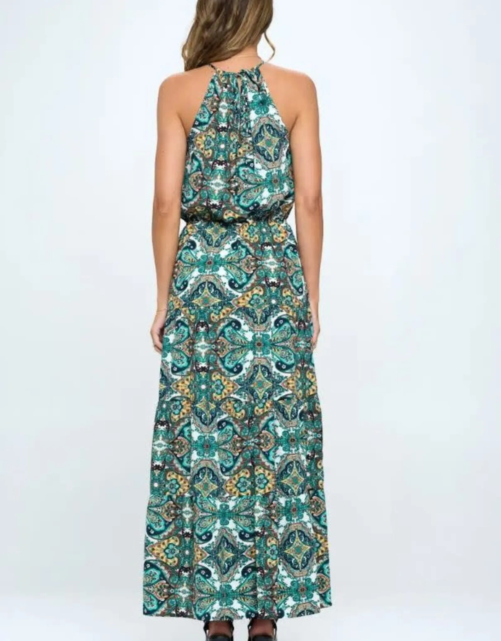   Green Print Halter Dress