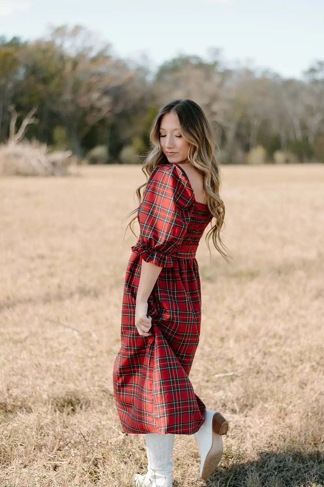 Holiday Red Plaid Midi Dress