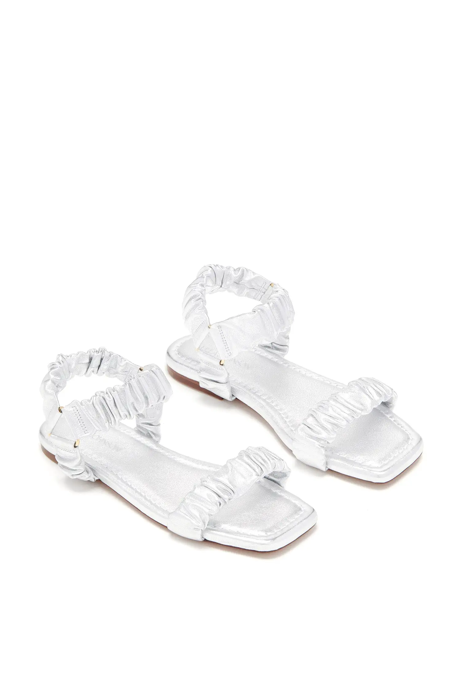 Isabella Ruched Flat Sandal - Silver