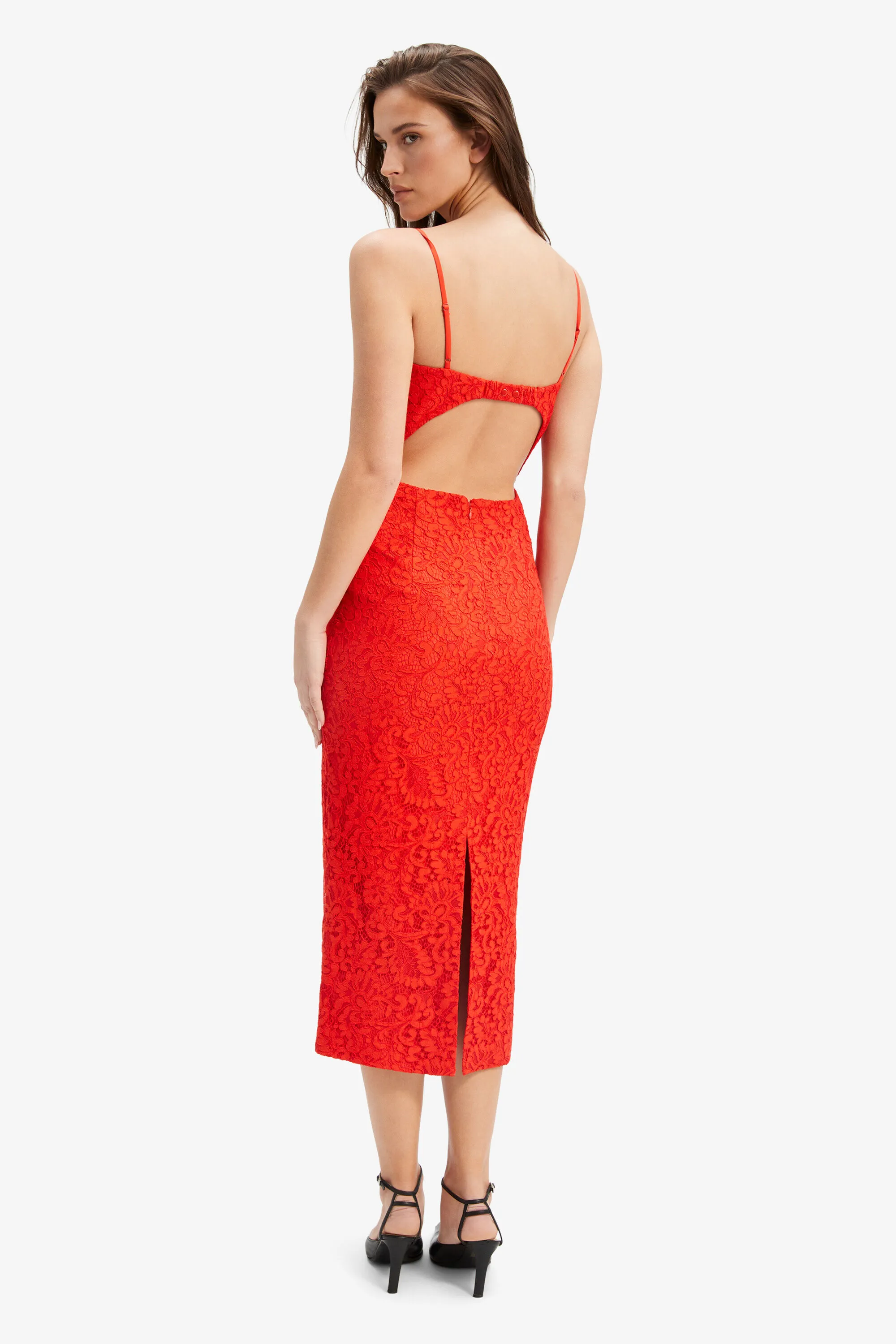 ivanna lace midi dress in fire red