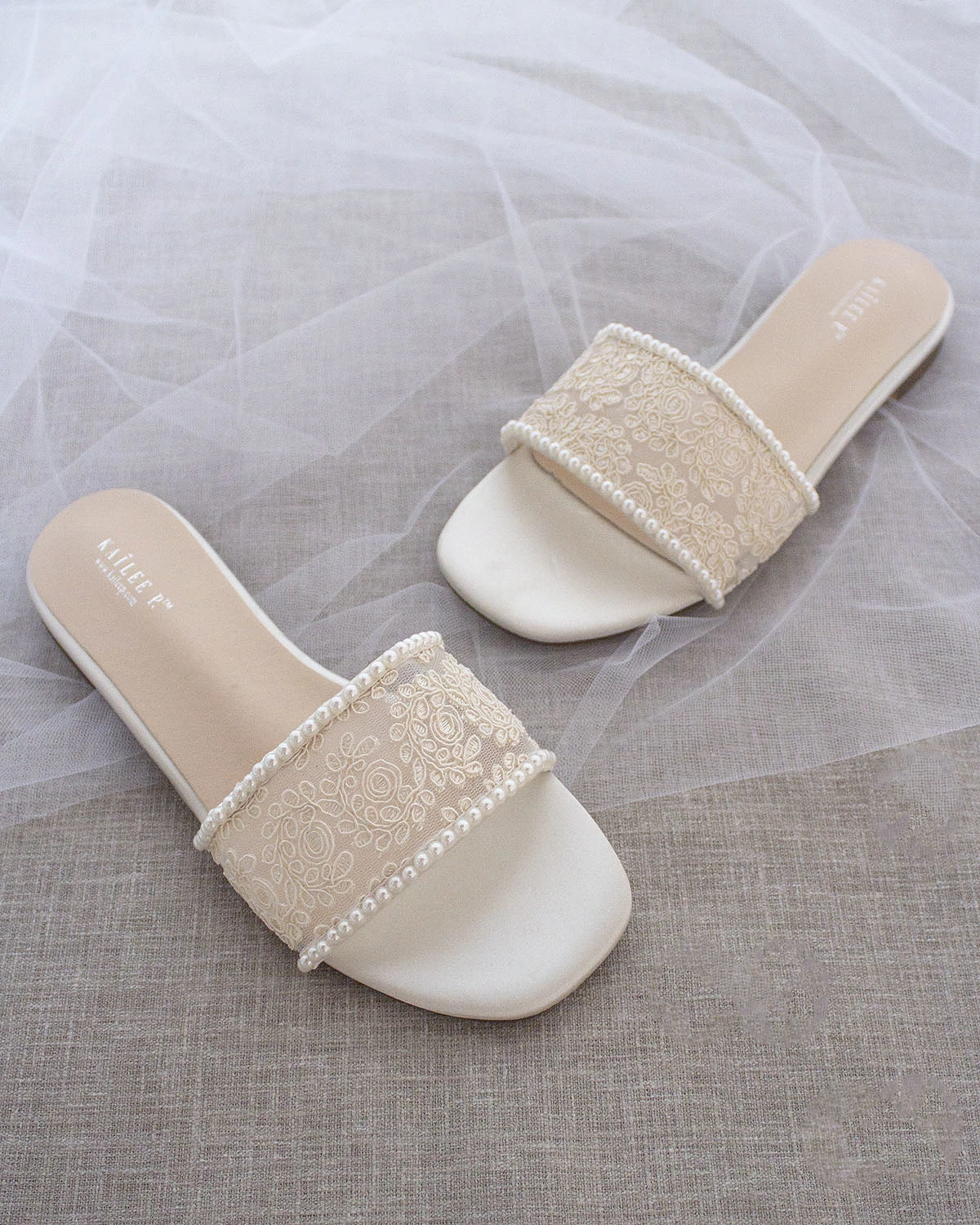 Ivory Crochet Slip on Sandals with Mini Pearls