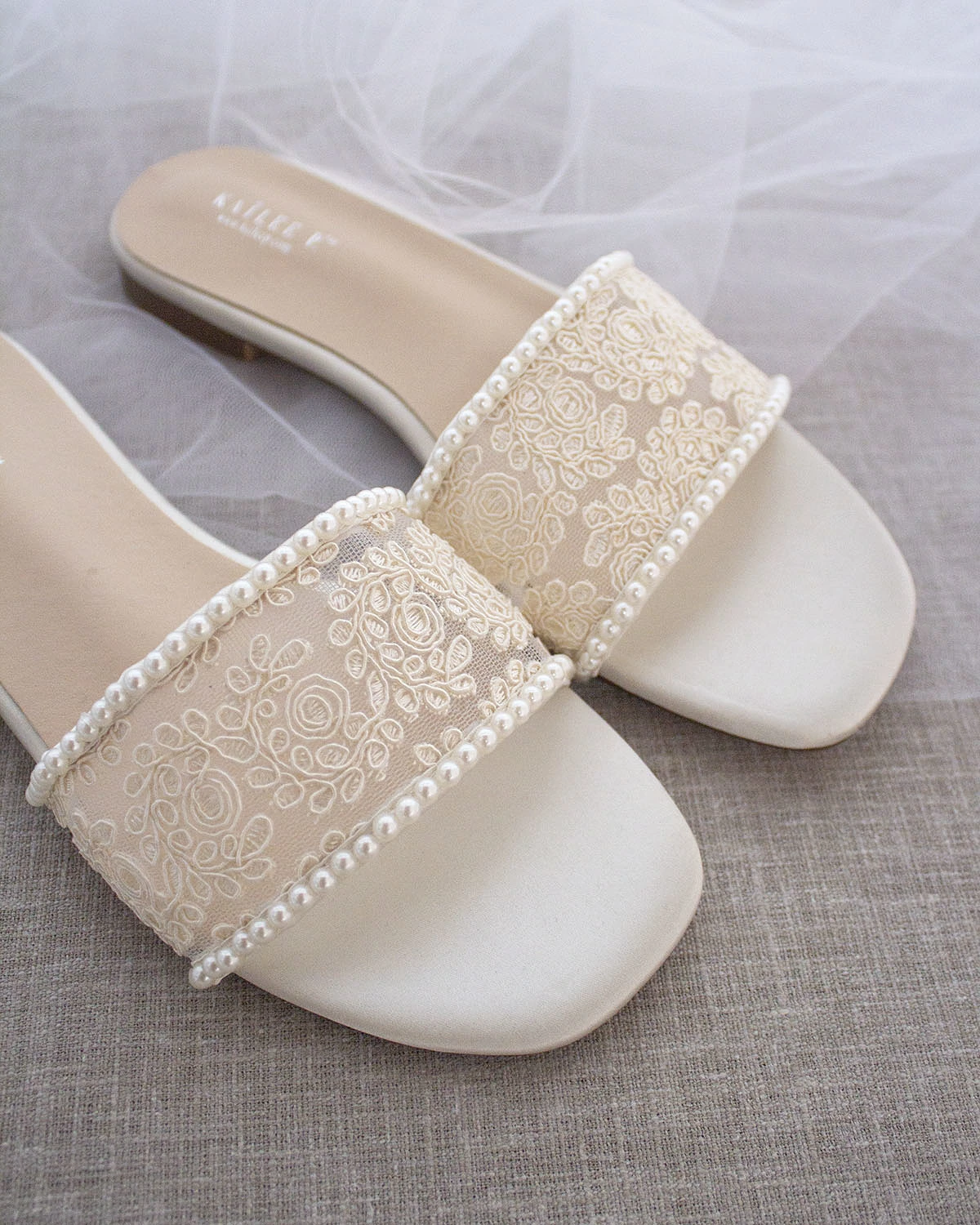 Ivory Crochet Slip on Sandals with Mini Pearls