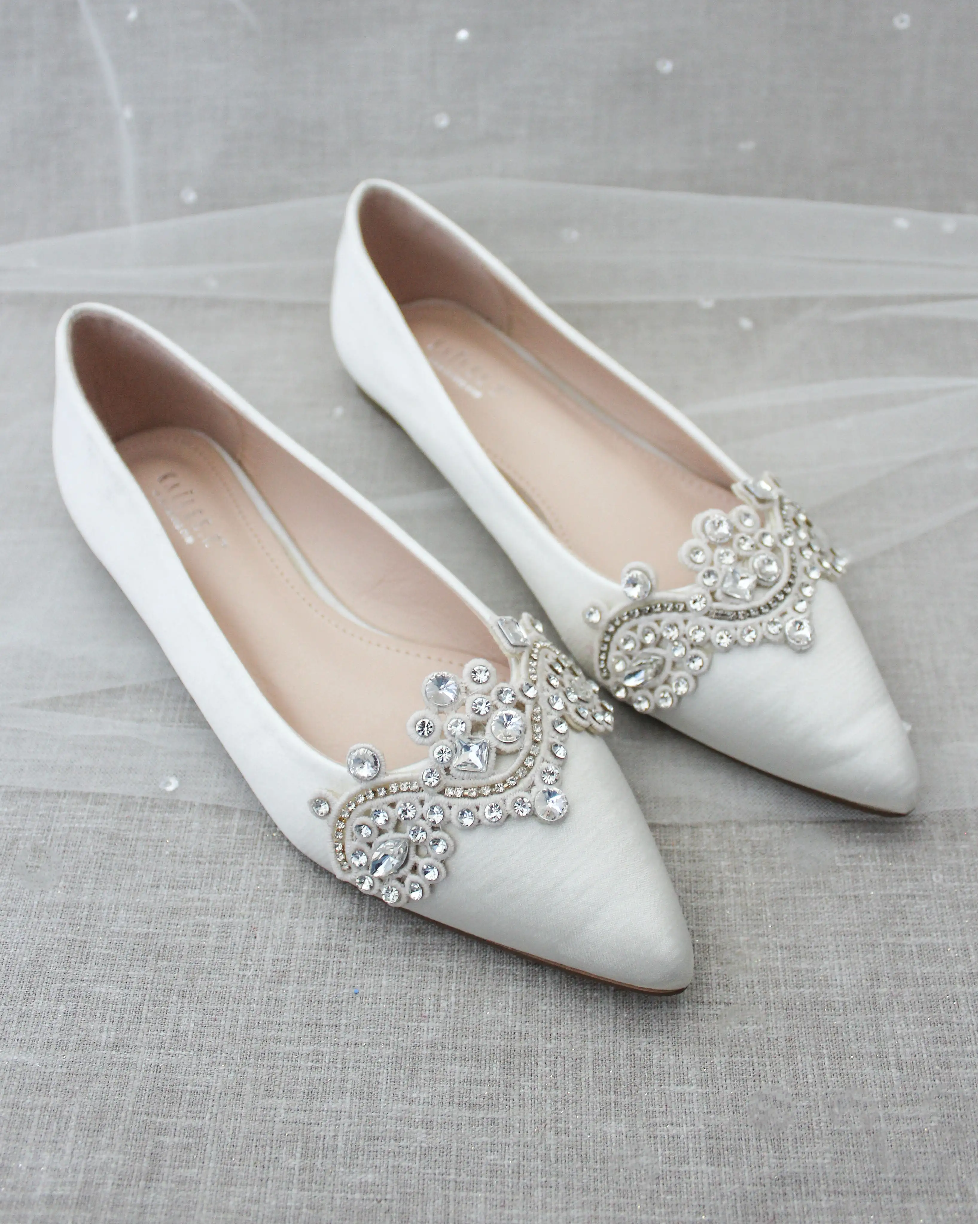 Ivory Embellished Rhinestone Wedding Flats