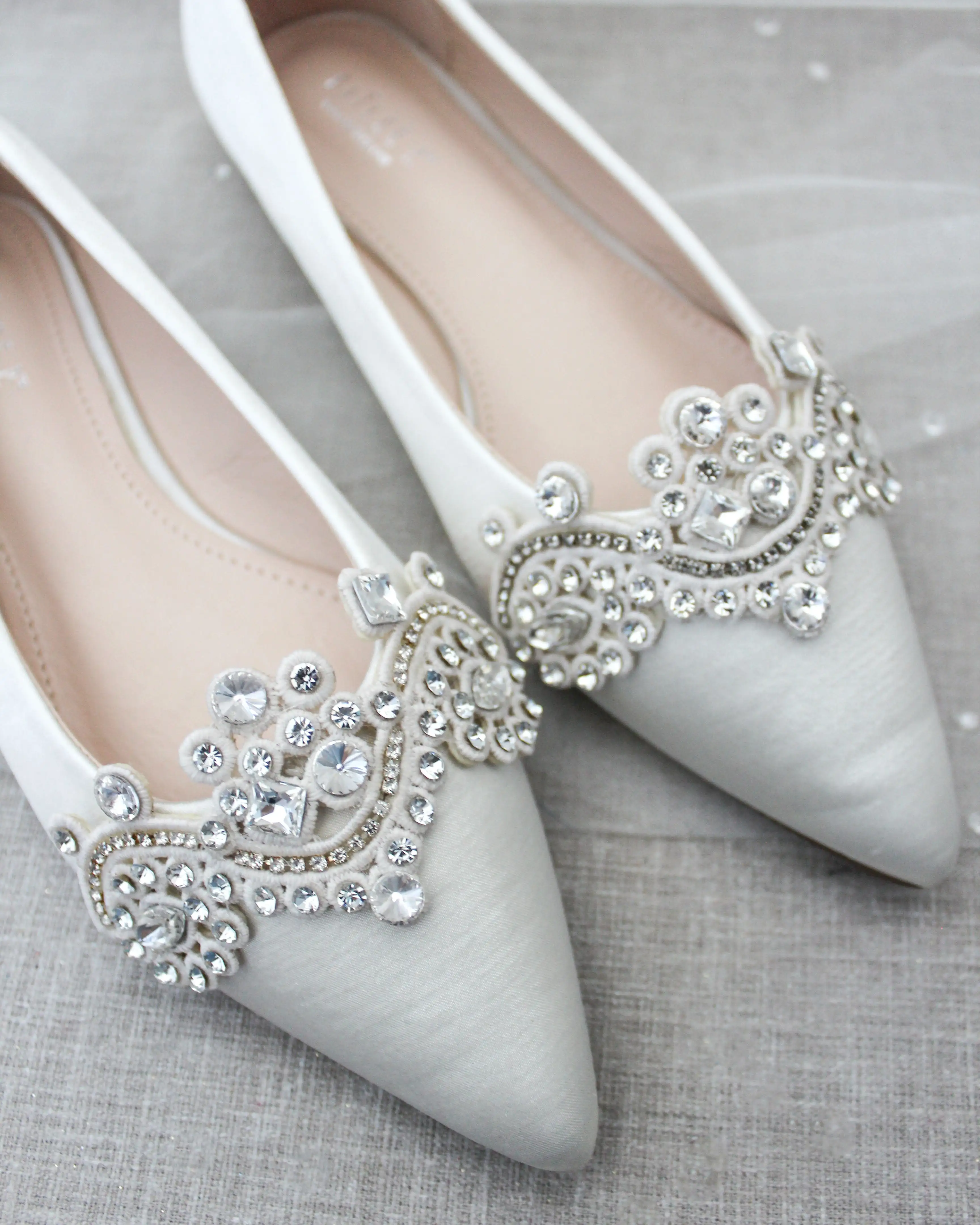 Ivory Embellished Rhinestone Wedding Flats