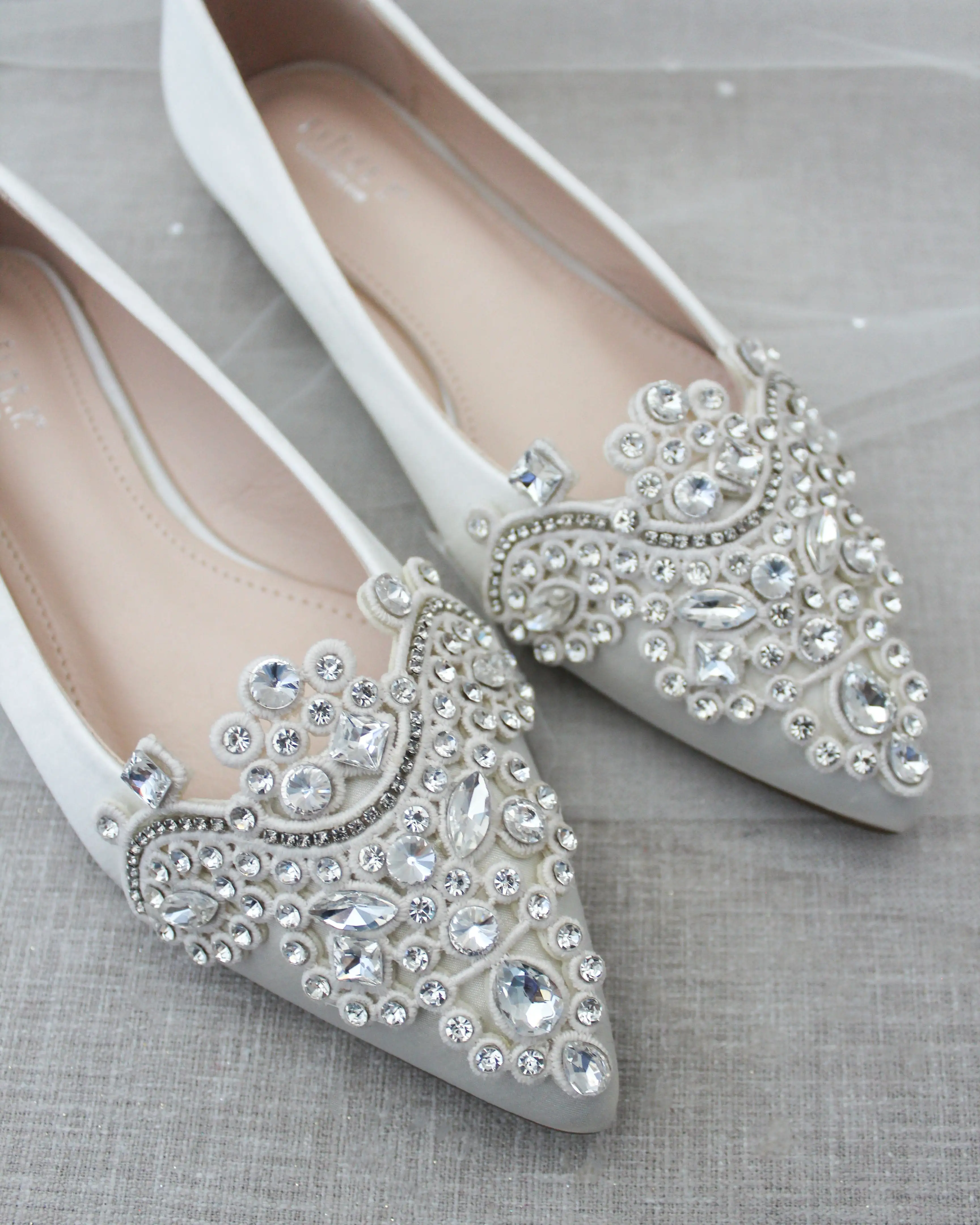 Ivory Embellished Rhinestone Wedding Flats