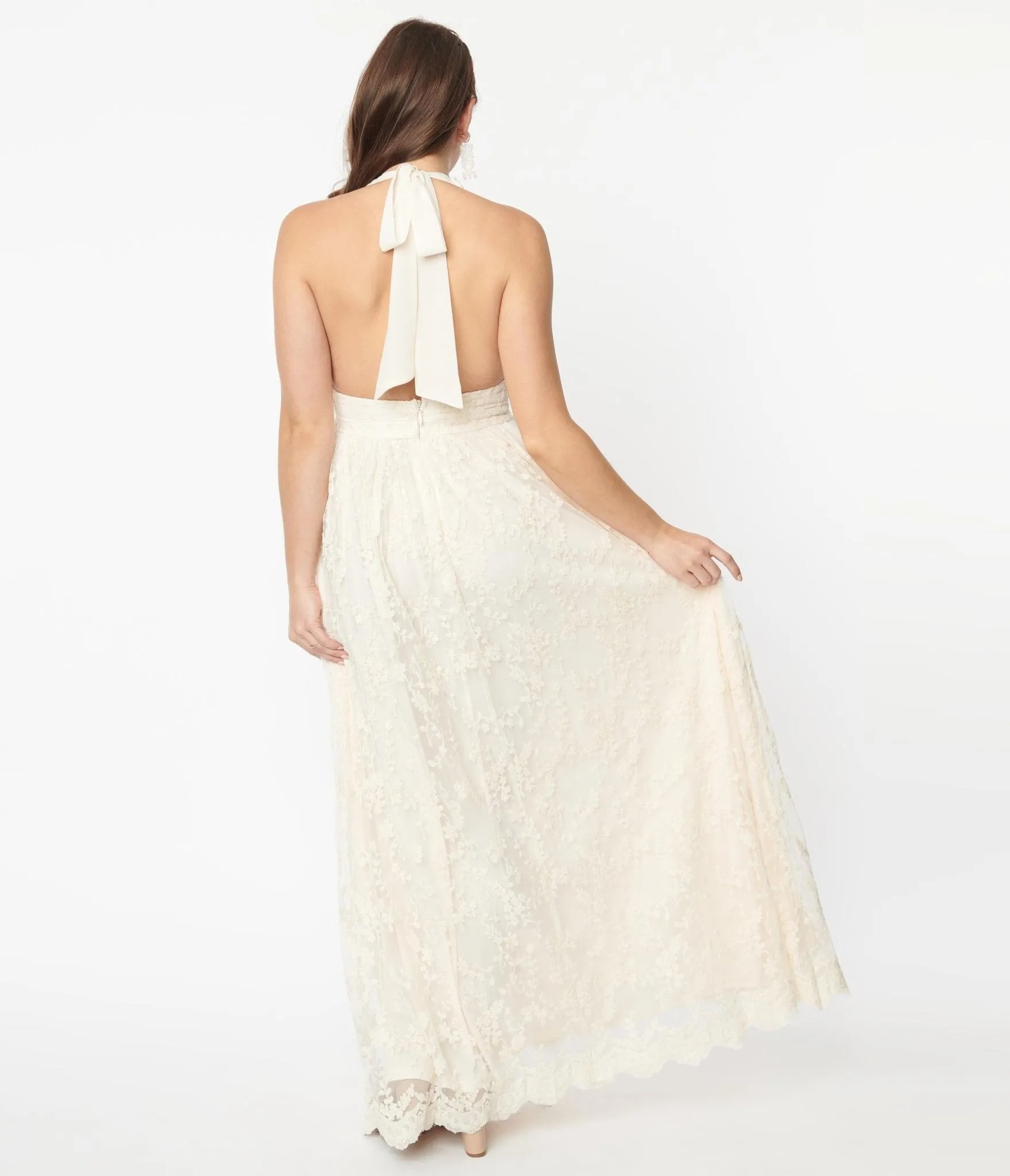 Ivory Lace Halter Bridal Maxi Dress