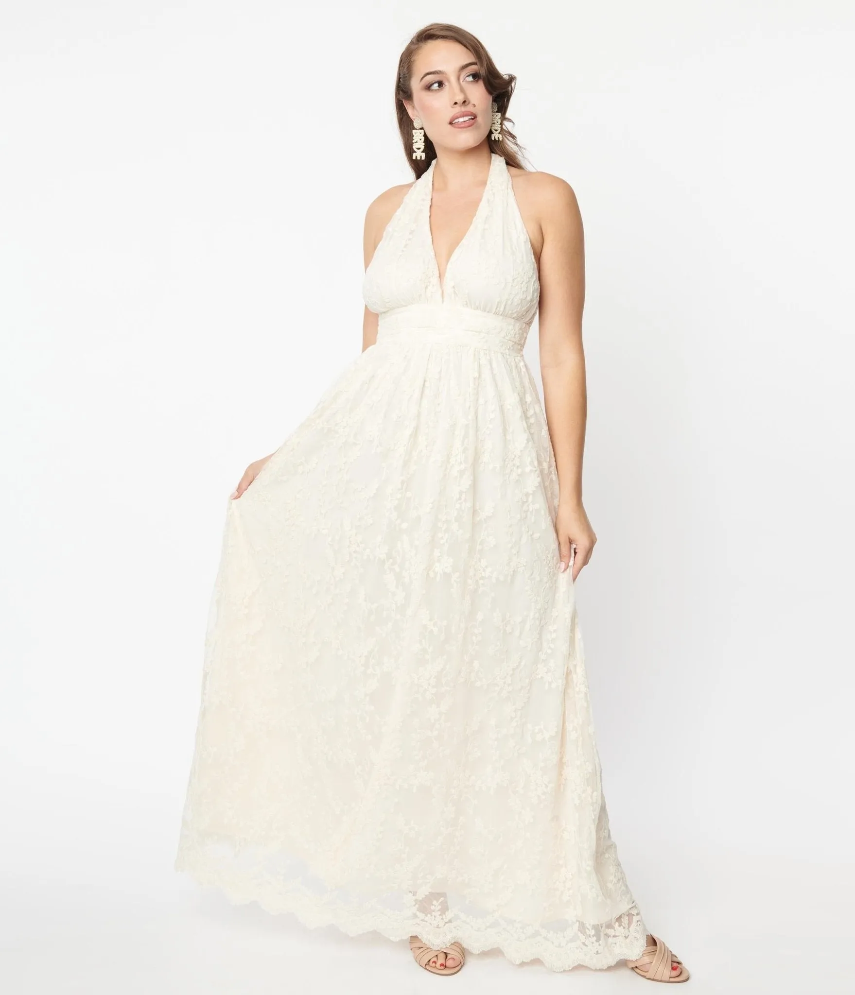 Ivory Lace Halter Bridal Maxi Dress