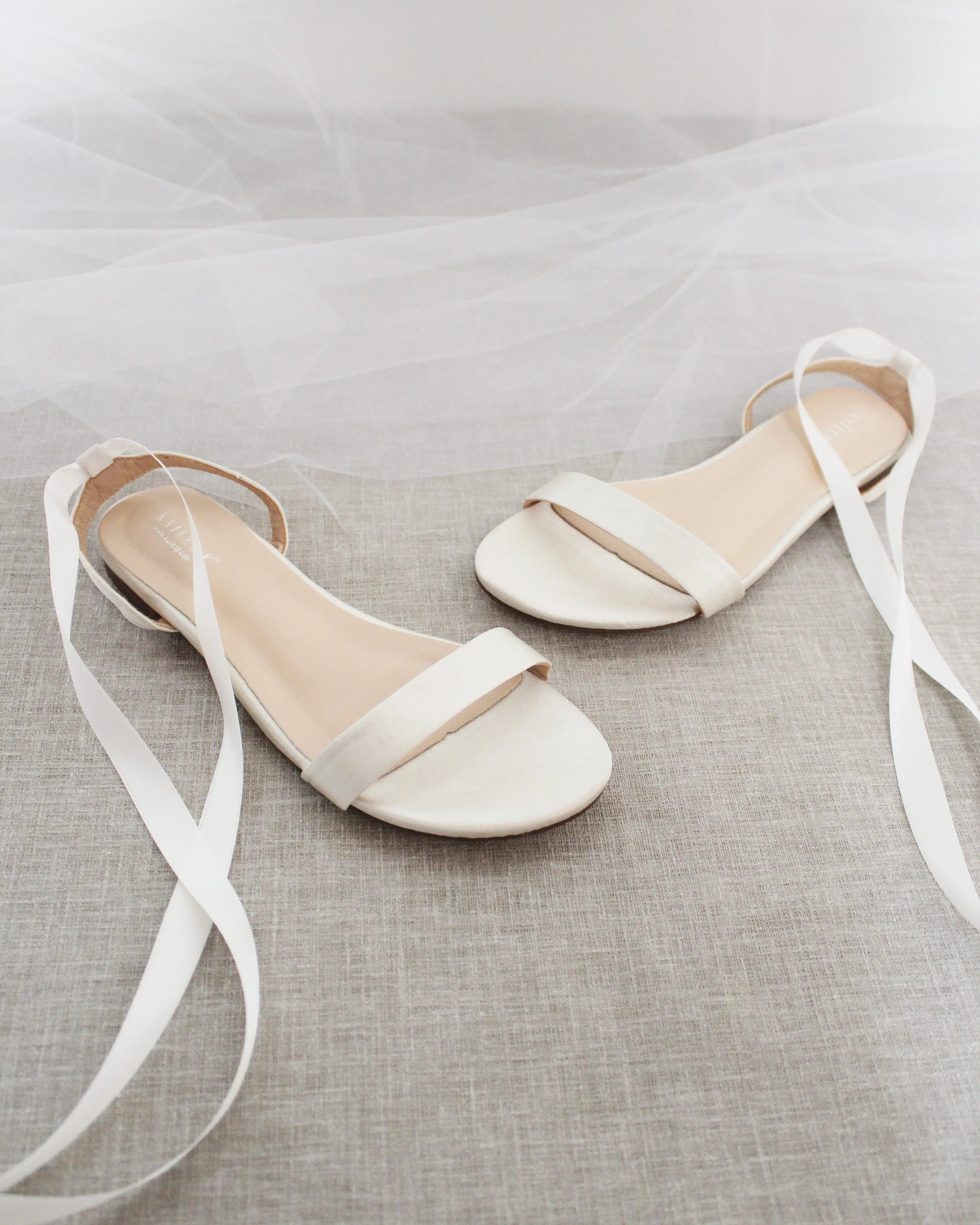 Ivory Satin Flat Sandal with Ballerina Lace Up