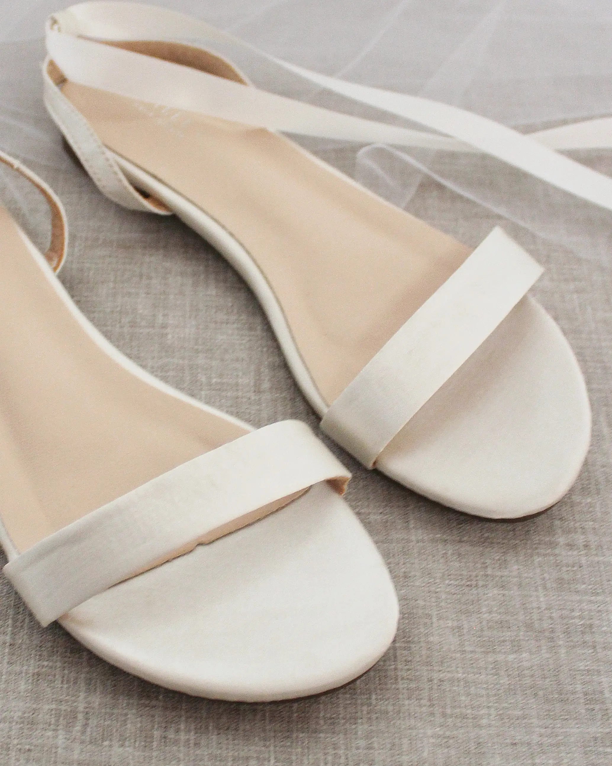 Ivory Satin Flat Sandal with Ballerina Lace Up