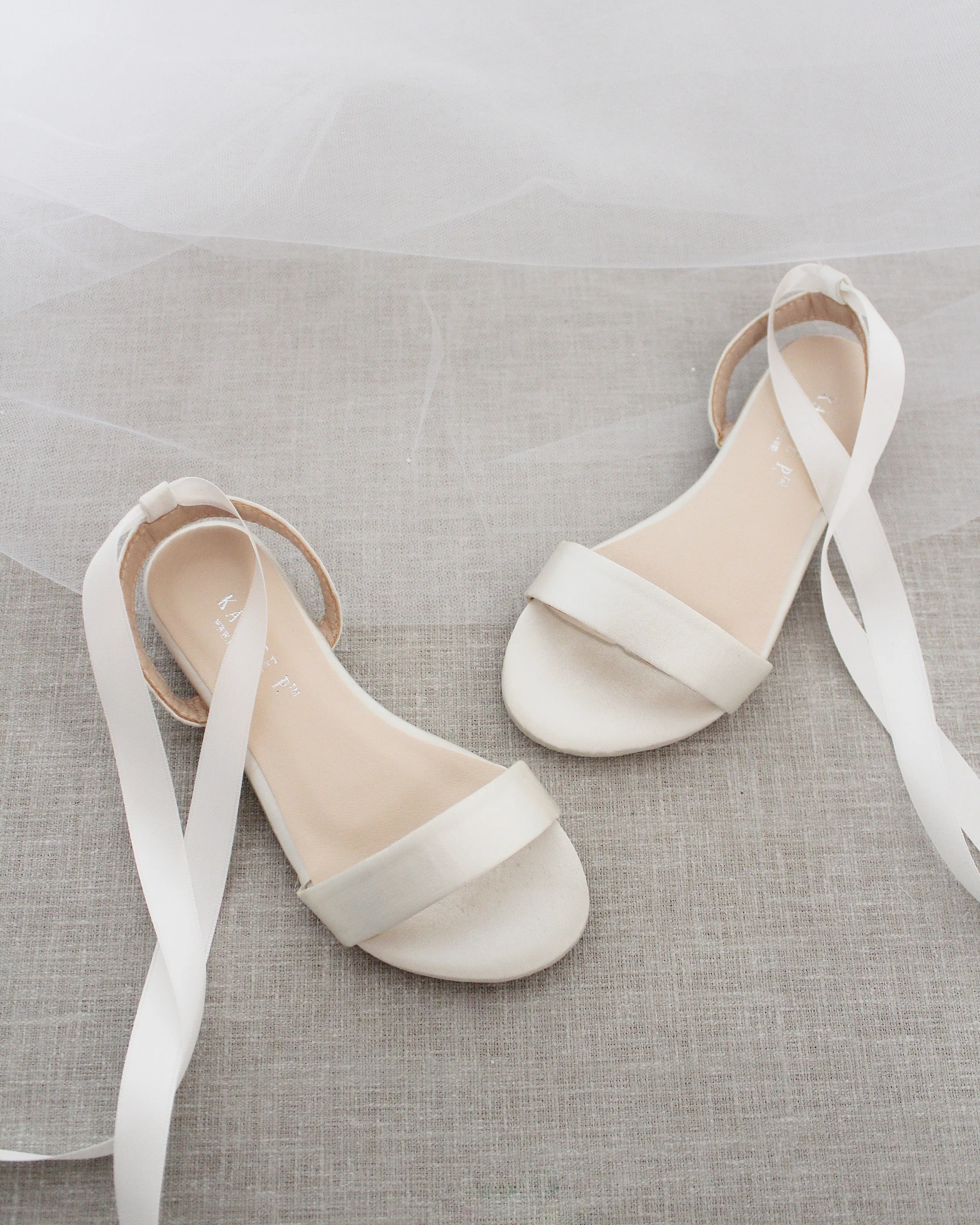 Ivory Satin Flat Sandal with Ballerina Lace Up