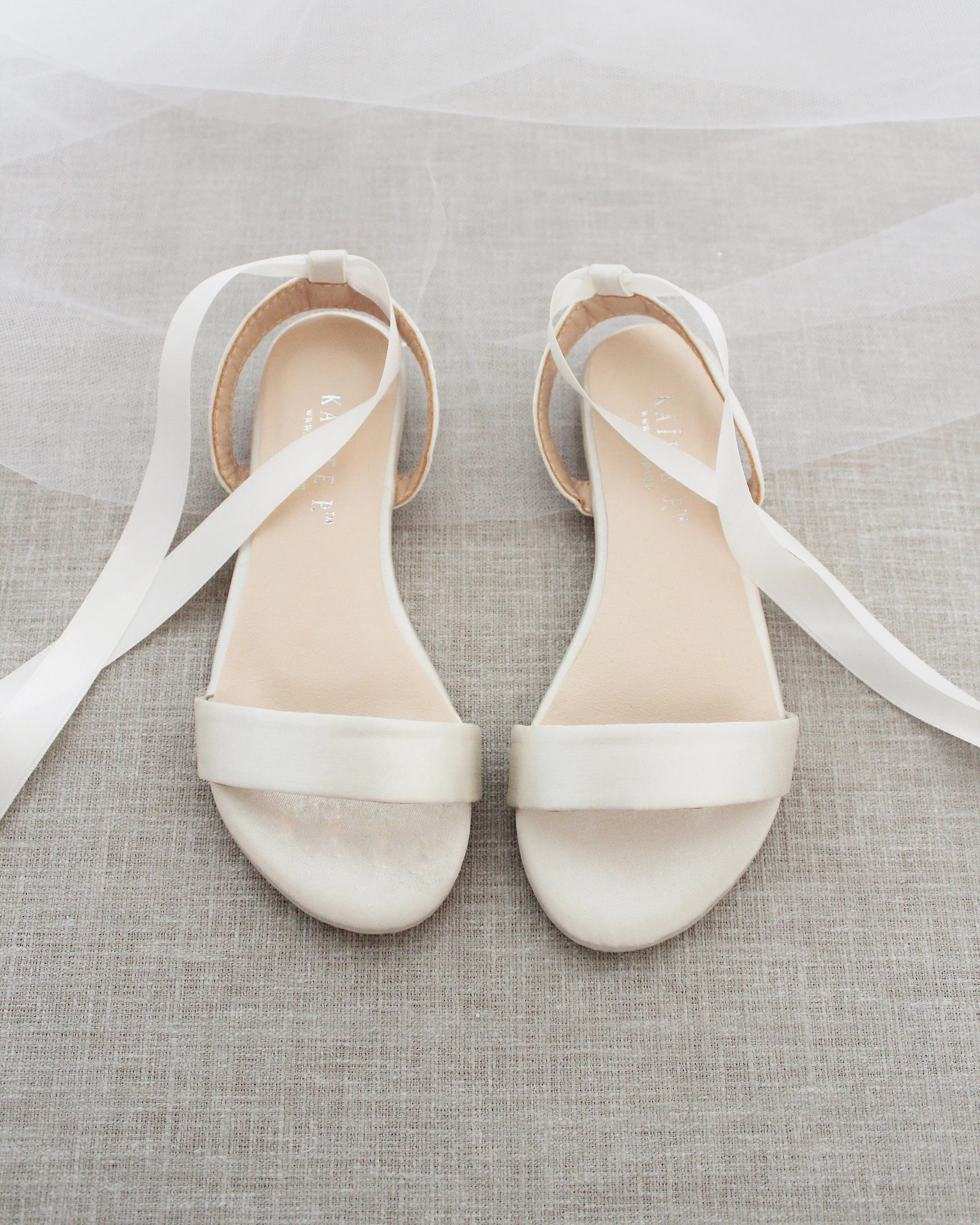 Ivory Satin Flat Sandal with Ballerina Lace Up