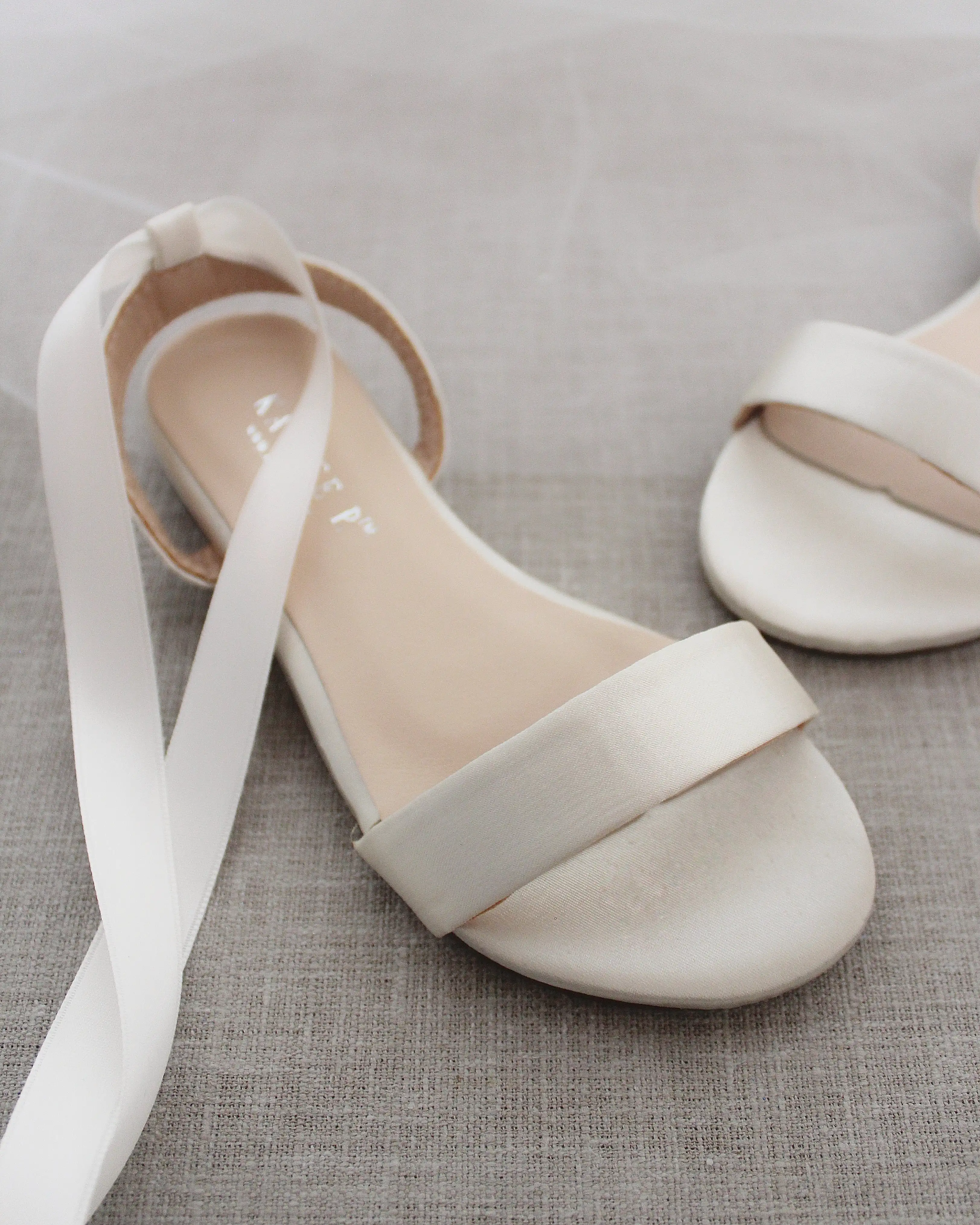 Ivory Satin Flat Sandal with Ballerina Lace Up