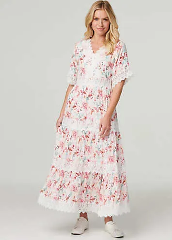 Izabel London Multi White Floral Lace Detail Maxi Dress | Grattan