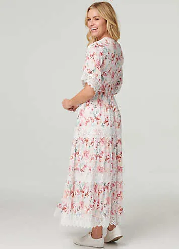 Izabel London Multi White Floral Lace Detail Maxi Dress | Grattan