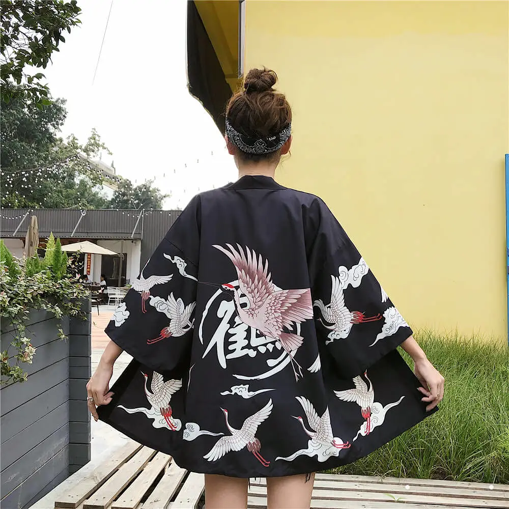 JAPANESE RETRO RED-CROWNED CRANE PRINT SHIRT BY98053