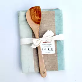 Kitchen Towel Set With Olive Wood Spoon Gift