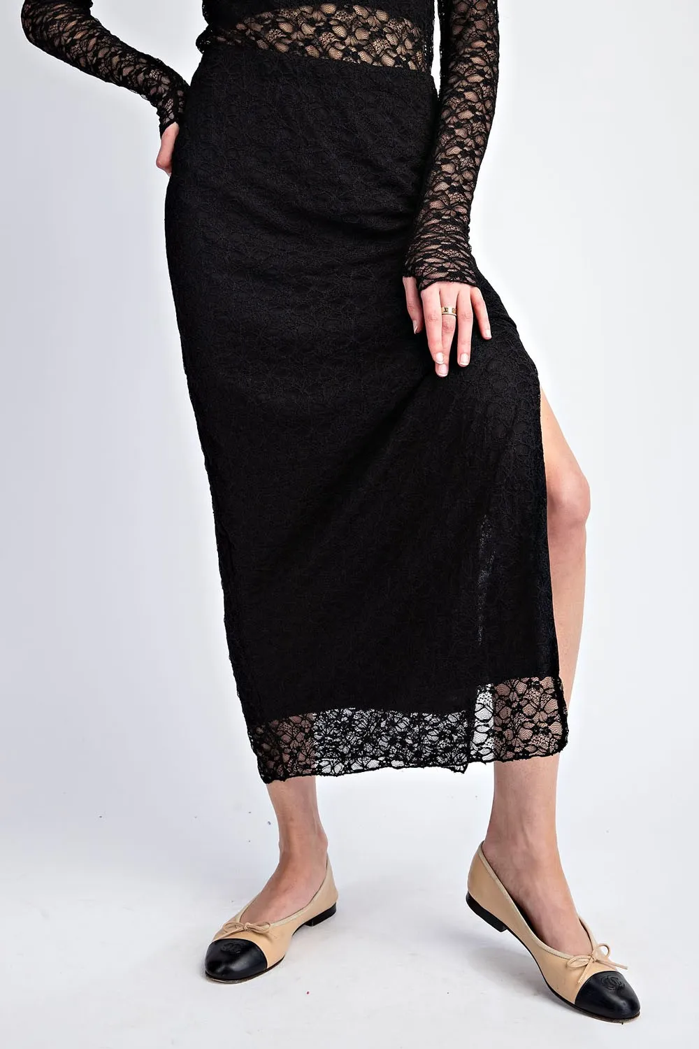 Lace Side Slit Maxi Skirt