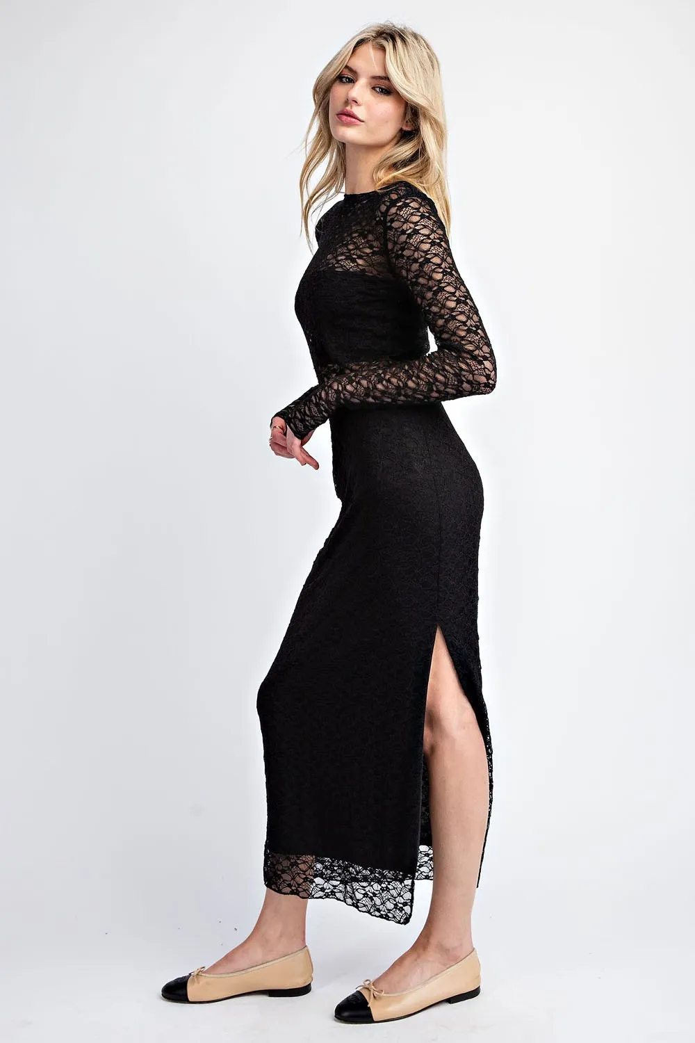 Lace Side Slit Maxi Skirt