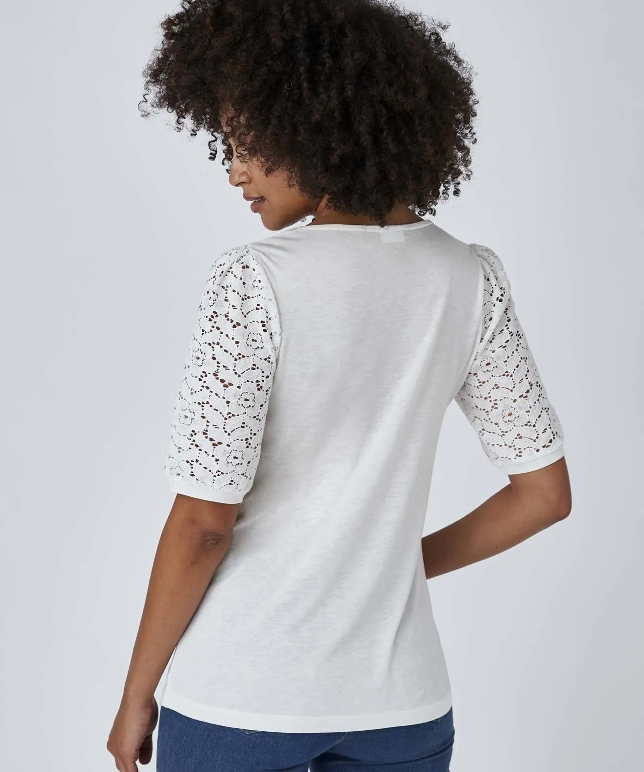 Lace Sleeve Square Ncek T-shirt