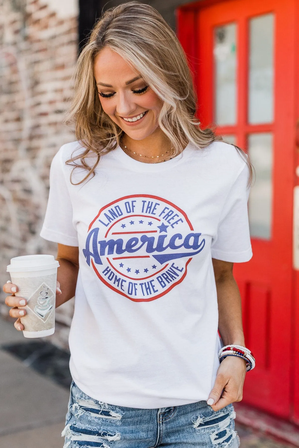 Land Of The Free Graphic Tee- White